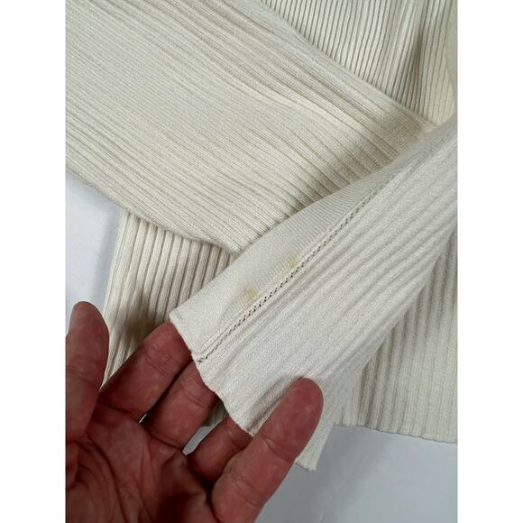 Ann Taylor Open Front Ribbed Cardigan Sweater Ivory size Large L - Picture 6 of 9